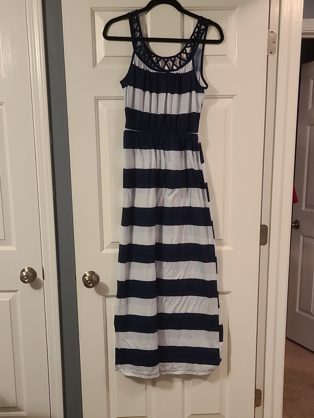 No Boundaries Navy and White Striped Maxi Dress